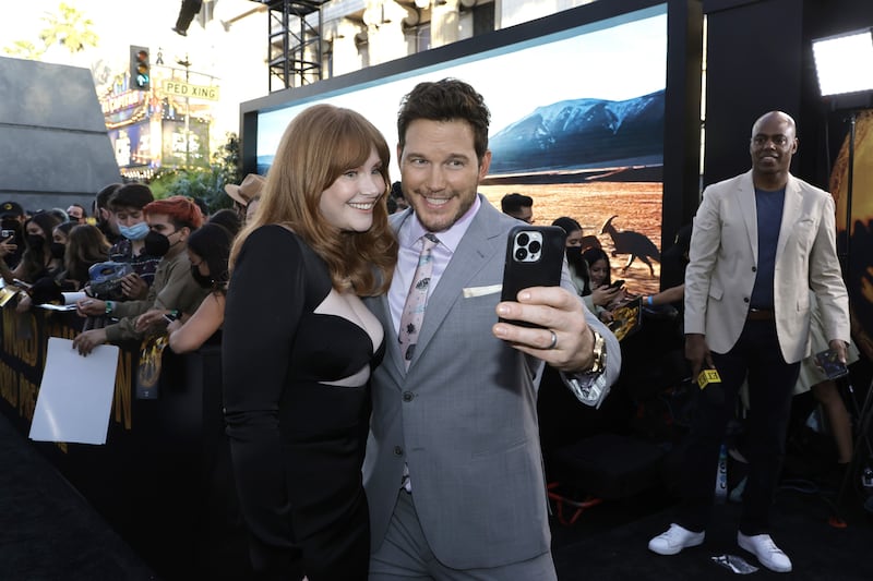 Bryce Dallas Howard and Chris Pratt attend the Los Angeles premiere of 'Jurassic World Dominion' on June 6. Getty / AFP
