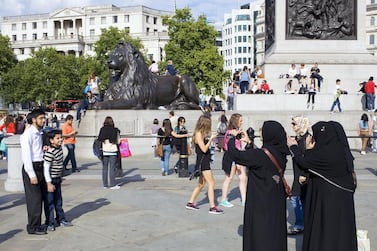 Arab women on a visit to Trafalgar Square, London. Arabs have been warned to take care when abroad after the attack on an Omani student. Peter Dench / Getty 