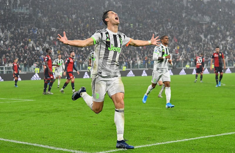 TURIN, ITALY - OCTOBER 30:  Cristiano Ronaldo of Juventus  celebrates after scoring his team second goal during the Serie A match between Juventus and Genoa CFC at  on October 30, 2019 in Turin, Italy.  (Photo by Alessandro Sabattini/Getty Images)