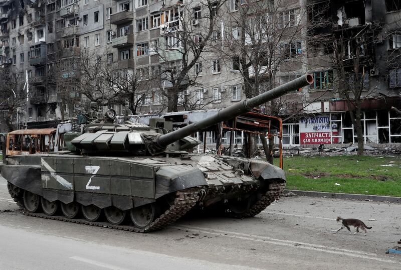 A Russian tank in the besieged Ukrainian city of Mariupol. Moscow’s tactics have changed, observers in the West have said. Reuters