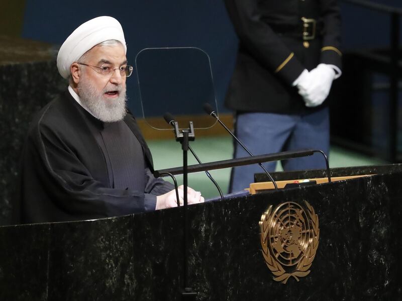 Iranian President Hassan Rouhani addresses the General Debate of the General Assembly of the United Nations at United Nations Headquarters in New York.  EPA