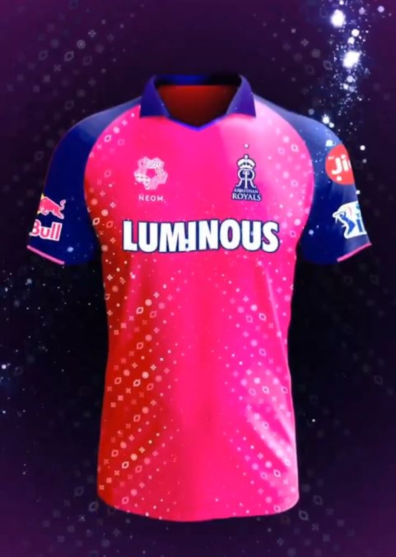 Rajasthan Royals started the IPL with a blue kit but have now gone pink, in line with the famous colours of Jaipur. The kit also has the distinct 'bandhani' pattern that is unique to the region. Photo: Rajasthan Royals / Instagram