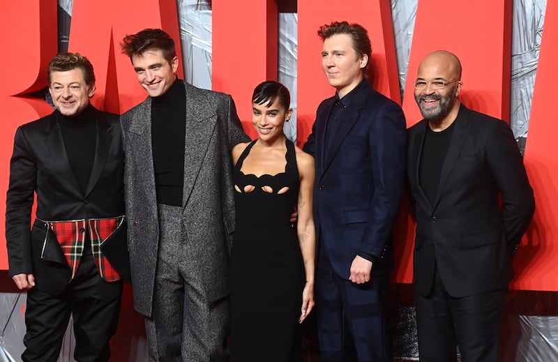 From left, Andy Serkis, Robert Pattinson, Zoe Kravitz, Paul Dano and Jeffrey Wright attend the special screening of 'The Batman'. EPA