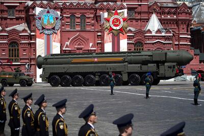 (FILES) In this file photo Russian army RS-24 Yars ballistic missile system moves through Red Square during a military parade, which marks the 75th anniversary of the Soviet victory over Nazi Germany in World War Two, in Moscow on June 24, 2020. US President Joe Biden's administration on February 3, 2021 extended the New START nuclear treaty with Russia by five years, saying it hoped to prevent an arms race despite rising tensions with Moscow including over its imprisonment of opposition leader Alexei Navalny. One day before the treaty was set to expire, Secretary of State Antony Blinken said the United States was extending New START by the maximum allowed time of five years.
 / AFP / POOL / Pavel Golovkin
