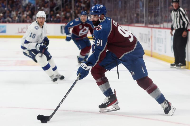 Kadri skates with the puck during the Stanley Cup Final. AFP