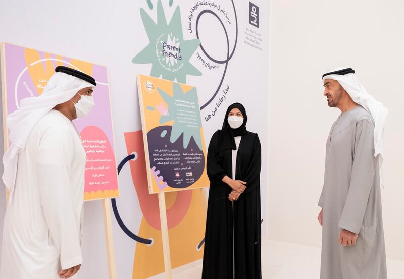 The President, Sheikh Mohamed, congratulated the companies that took part in an initiative to make their workplaces more parent friendly. All photos: @MohamedBinZayed via Twitter