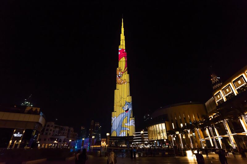 Tom and Jerry display projected onto the Burj Khalifa. Courtesy Warner Bros. World Abu Dhabi