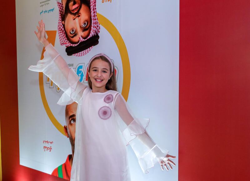 Dubai, United Arab Emirates, May 21, 2019.    Premiere of Image Nation’s latest, Rashid and Rajab.  Red carpet,  “celebs” and bigwigs. -- Child star of the movie, Ayah Mostafa.
Victor Besa/The National
Section:  A&L
Reporter:  Chris Newbould