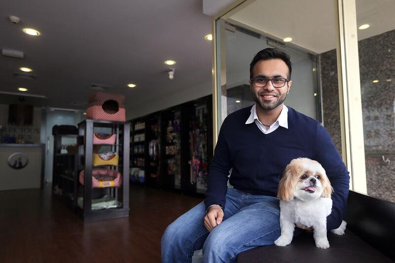 Hitesh Thawani, the owner of the Precious Paws Pet spa, offers massage services for pets in Dubai. Satish Kumar / The National