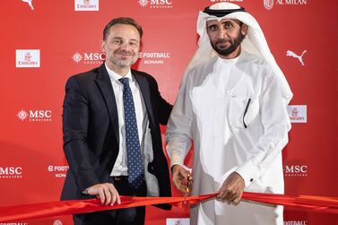 AC Milan CEO Giorgio Furlani and Mohammed Ibrahim Al Shaibani, director general of the Dubai Ruler’s Court, and managing director of the Investment Corporation of Dubai. Photo: AC Milan