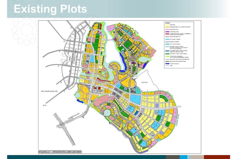 Reem Island existing plots map. 15 per cent of the island's eventual built-up area has either been built or is under construction. Courtesy Abu Dhabi Planning Council