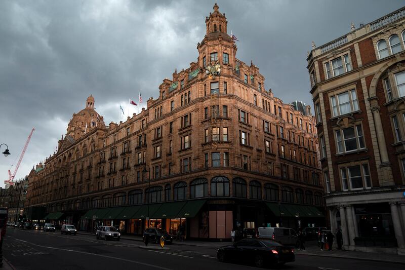 epa08523361 A general view on Harrods in Central London, Britain, 02 July 2020. According to reports, British department store Harrods will cut about 700 jobs due to coronavirus crisis that hit the luxury retailer.  EPA/WILL OLIVER