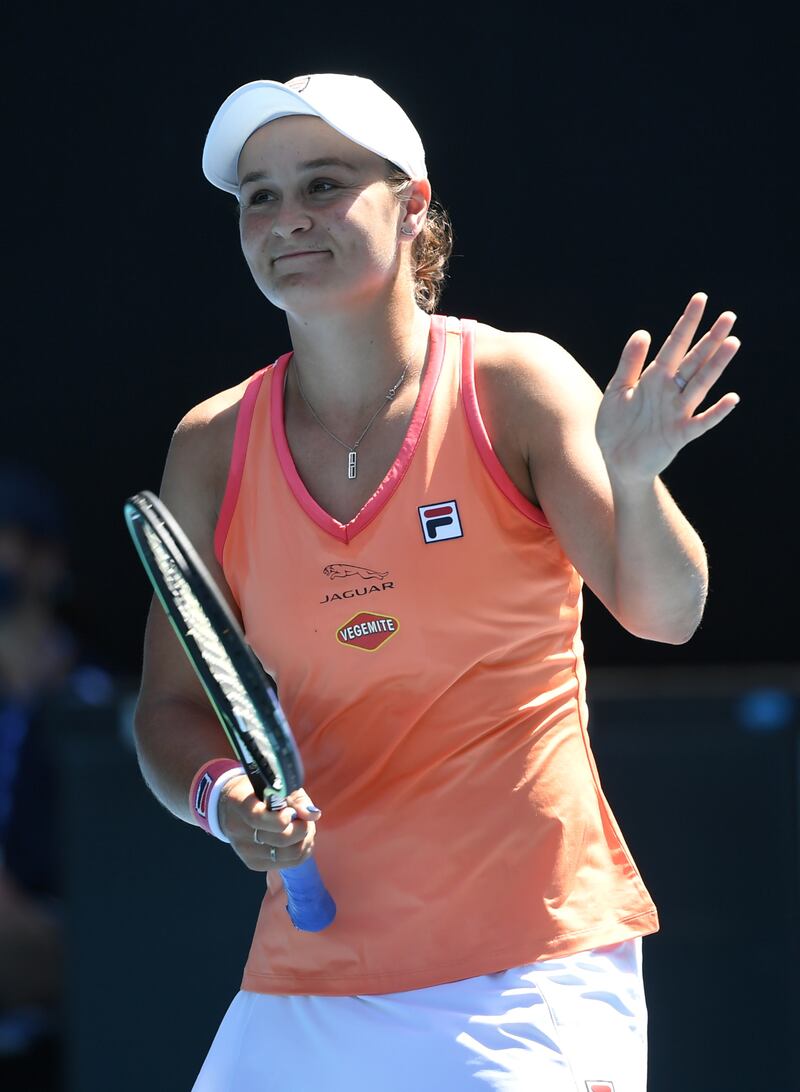 Ashleigh Barty of Australia celebrates after beating Marie Bouzkova at the Yarra Valley Classic. EPA