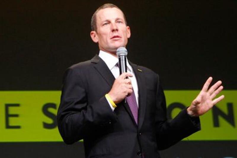 Lance Armstrong speaking at a Livestrong event.
