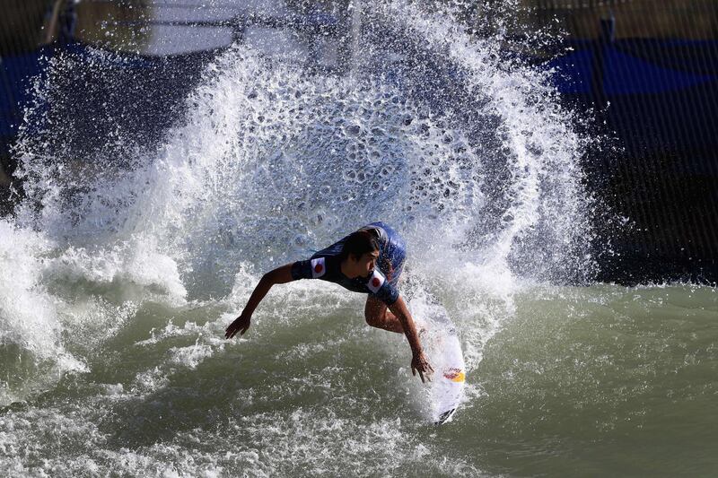 Kanoa Igarashi of Japan competes during the men's final round of the World Surf League Surf Ranch Pro in Lemoore, California. Sean M Haffey / AFP