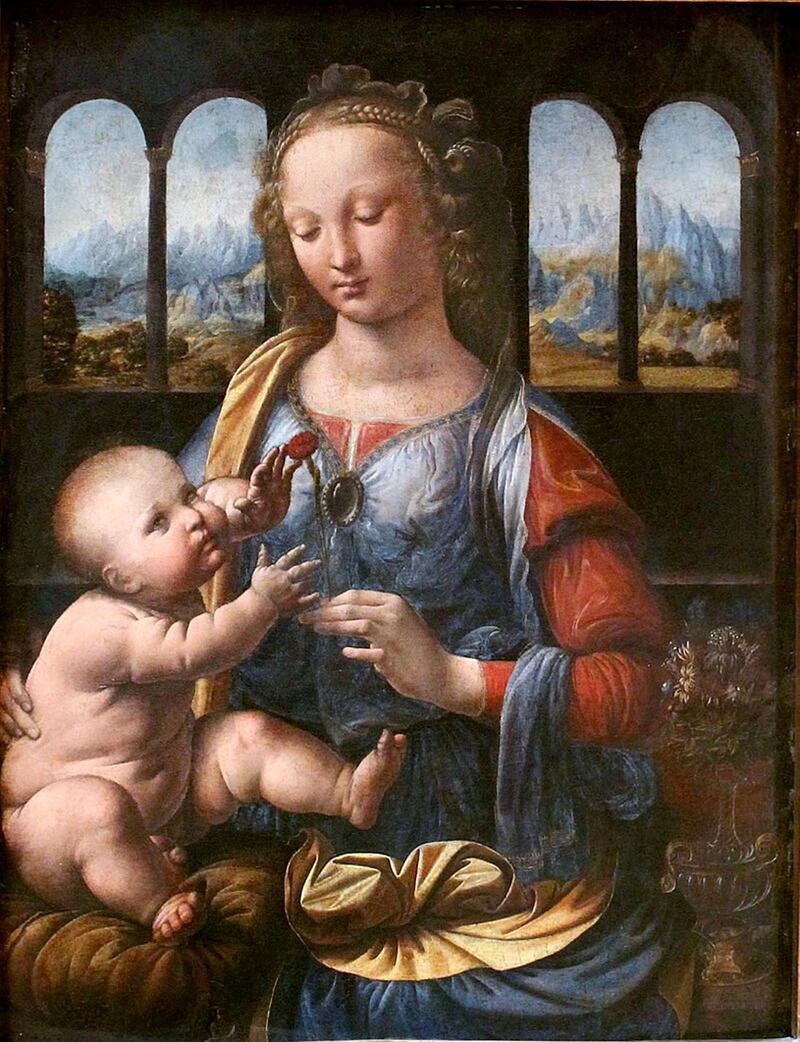 'Madonna of the Carnation' (1478-80). The painting centres on a young Virgin Mary with baby Jesus on her lap and a carnation in her left hand. This is the only Da Vinci that can be found in Germany, housed in the the Alte Pinakothek art museum in Munich