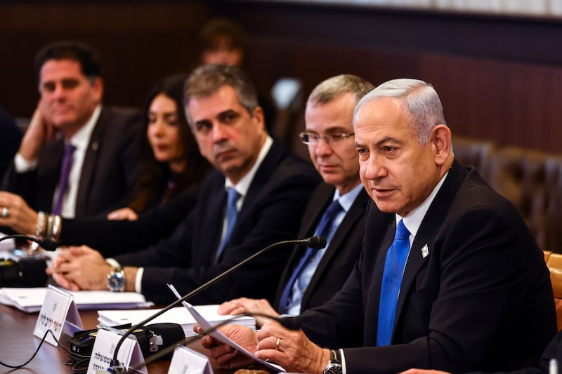Israeli Prime Minister Benjamin Netanyahu convenes a cabinet meeting in Jerusalem. AP