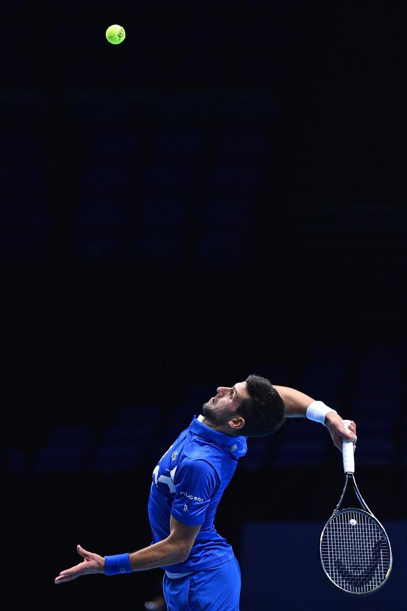 Novak Djokovic serves against Diego Schwartzman. AFP