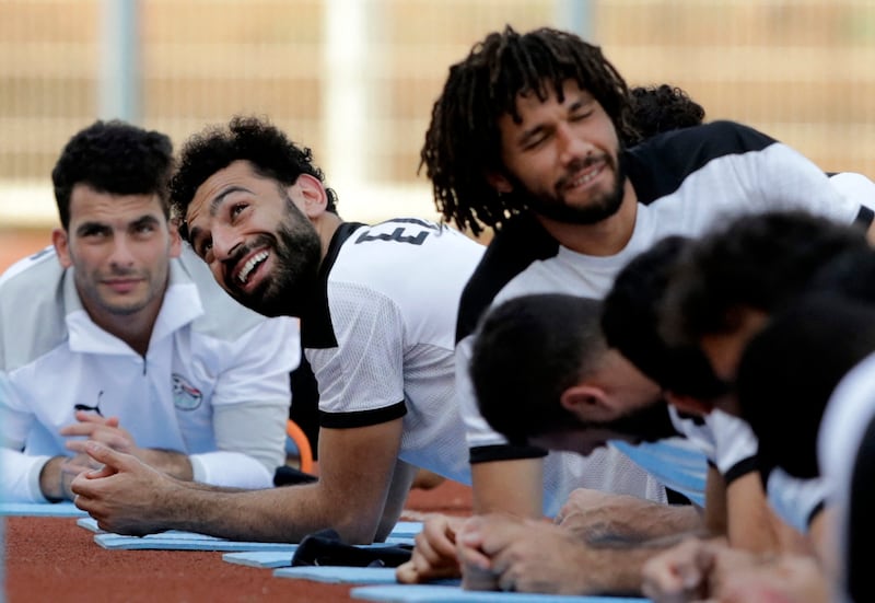 Egypt's Mohamed Salah with teammates during training in Yaounde, Cameroon. Reuters
