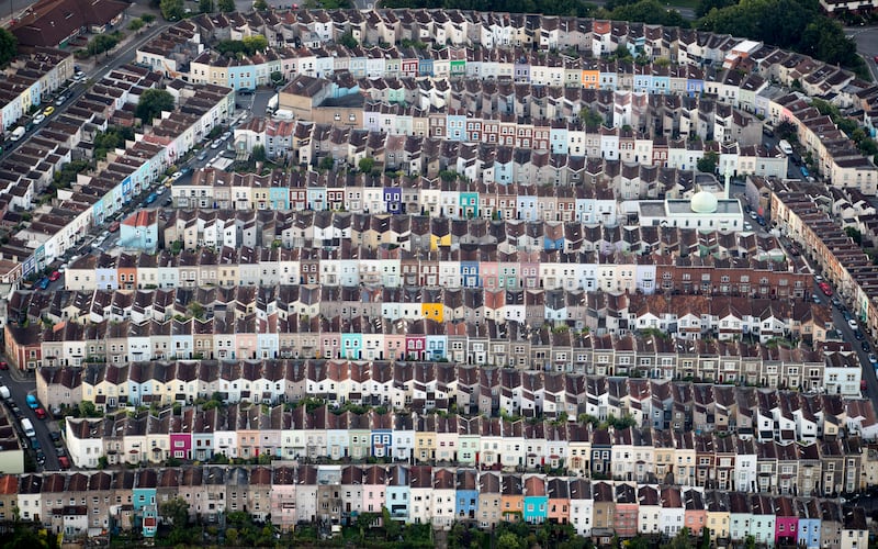An aerial view of houses in Bristol's terraced streets in 2017