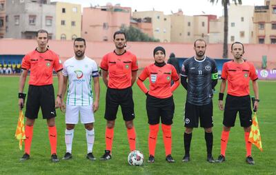 Moroccan referee Zakia El Grini, third from right. 