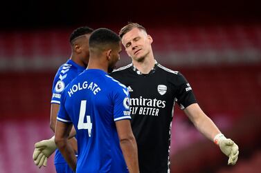 Bernd Leno looks forlorn at the end of the match after his own goal condemned Arsenal to yet another home defeat. AP
