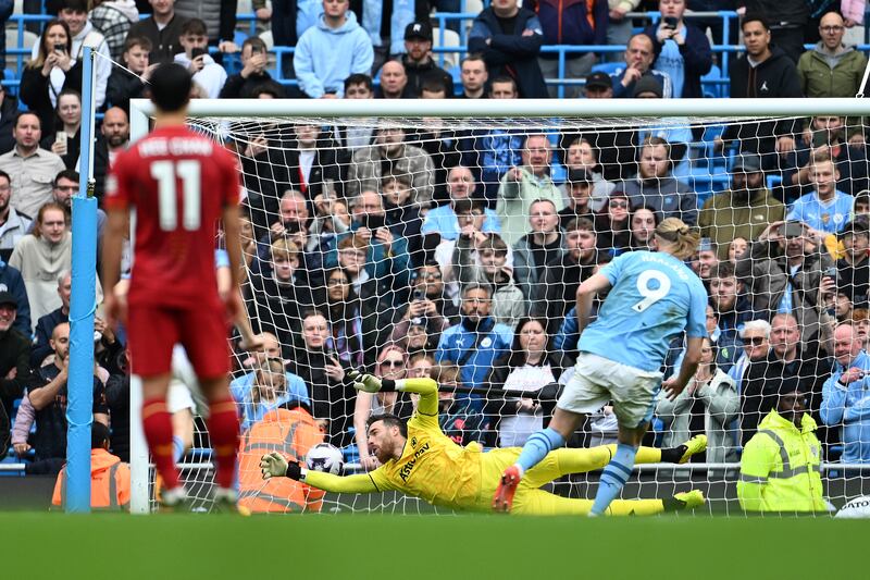 Erling Haaland of Manchester City scores his team's third goal from the penalty spot. Getty Images