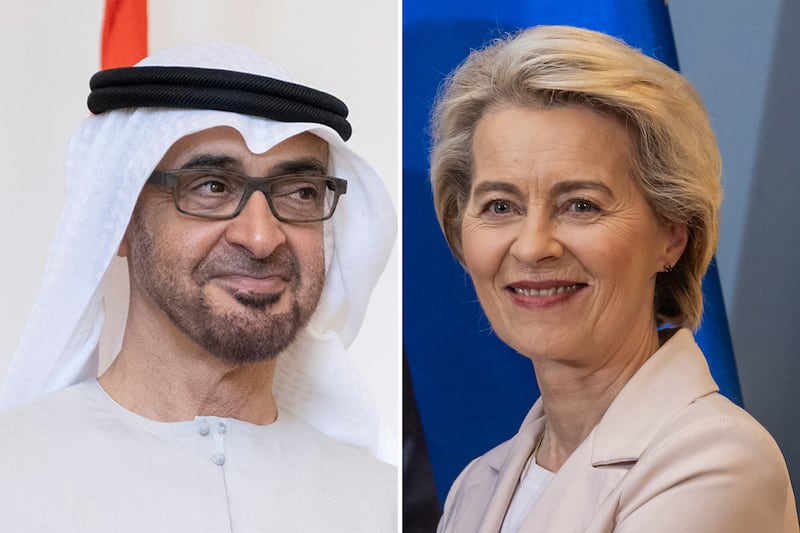 President Sheikh Mohamed and European Commission President Ursula von der Leyen discussed the crisis in Gaza during a telephone call. AFP