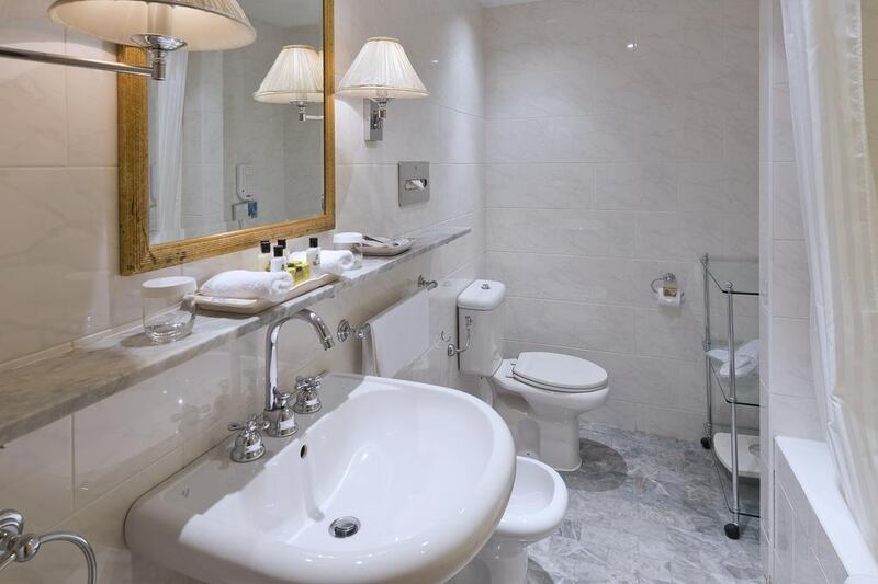 A bathroom in a classic room at Carlton Intercontinental Hotel. Courtesy InterContinental Hotels Group