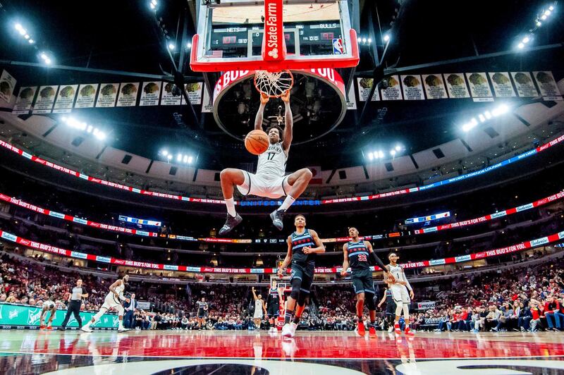 Brooklyn Nets forward Ed Davis dunks against the Chicago Bulls. Reuters