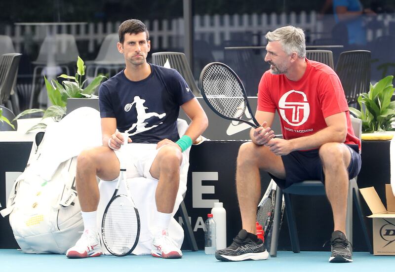 Novak Djokovic coach Goran Ivanisevic during a practice session at Memorial Drive. Getty