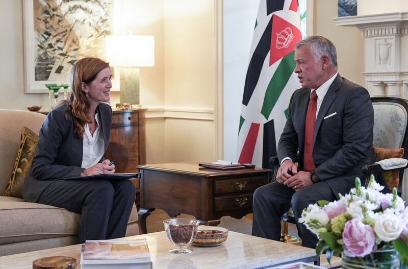 Jordanian King Abdullah II meeting with Administrator of the United States Agency for International Development, Samantha Power.