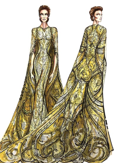A sketch of Aquino's Michael Cinco gown