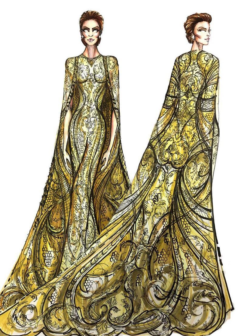 This sketch shows Michael Cinco's vision for Kris Aquino's gown