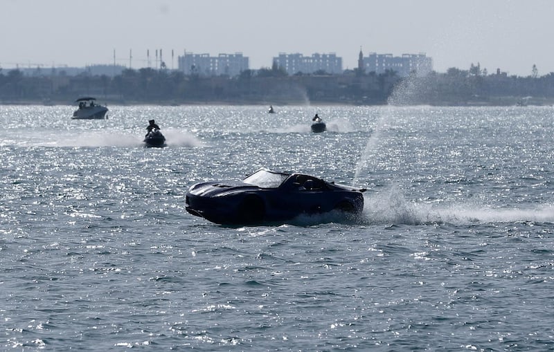 Karim Amin demonstrates the vehicle's capabilities at Porto Marina in Alexandria. Reuters