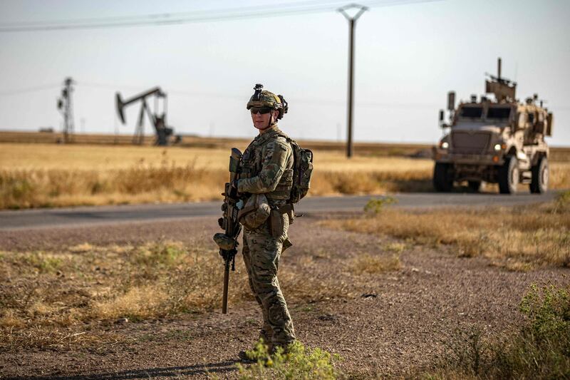 A US soldier patrols in Syria's north-eastern Hasakah province. AFP