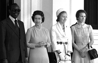 Sir Seretse Khama, President of Botswwana and Lady Khama with Queen Elizabeth II and Princess Anne at Buckingham Palace in 1978.  PA Images