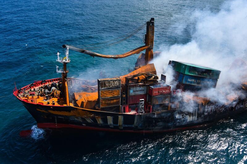 Sri Lanka's navy says an Indian coastguard vessel has the equipment to deal with an oil spill from the 'MV X-Press Pearl' if necessary. EPA