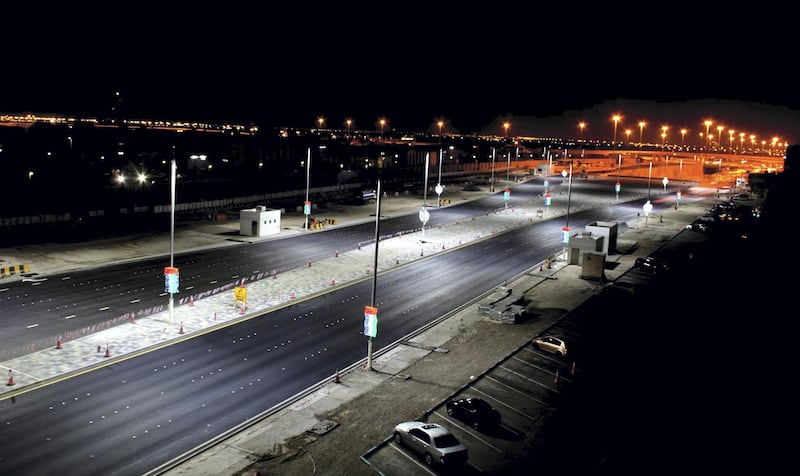 The white lights are the new LEDS, with the older yellow lights on the right in this shot of Abu Dhabi's Salam Street. Abu Dhabi Municipality