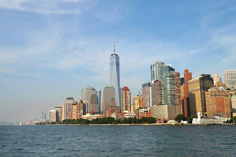 NEW YORK, NEW YORK - SEPTEMBER 25: The New York City skyline is seen from a NY Waterway ferry as the city continues Phase 4 of reopening following restrictions imposed to slow the spread of coronavirus on September 25, 2020 in New York City. NY Waterway recently restored commuter ferry service from Port Imperial in Weehawken, NJ to their two Lower Manhattan terminals, Brookfield Place/Battery Park City and Pier 11/Wall Street, as well as service from 14th Street in Hoboken, NJ and the Hoboken/NJ TRANSIT terminal to Lower Manhattan.   Cindy Ord/Getty Images/AFP