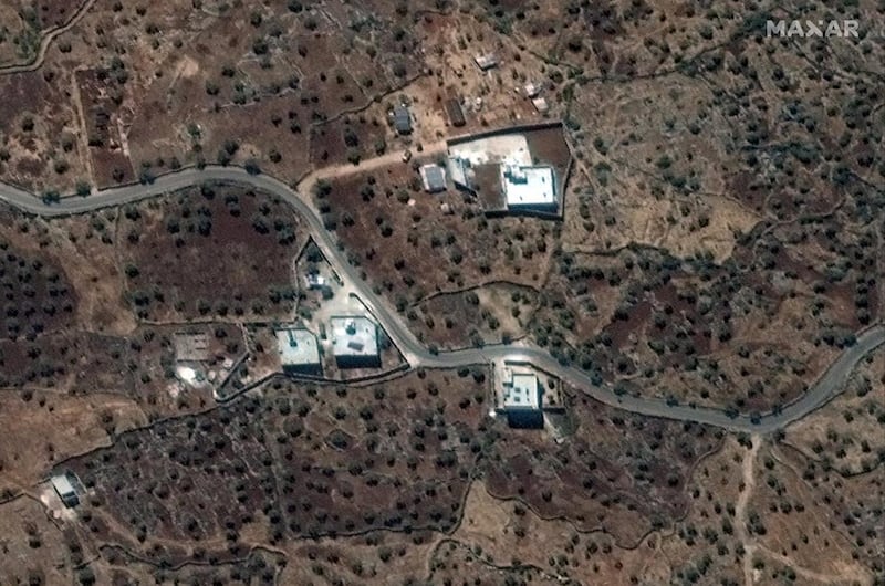 A satellite image of the reported residence of the former ISIS leader, Abu Bakr Al Baghdadi in northwestern Syria near the village of Barisha.  EPA