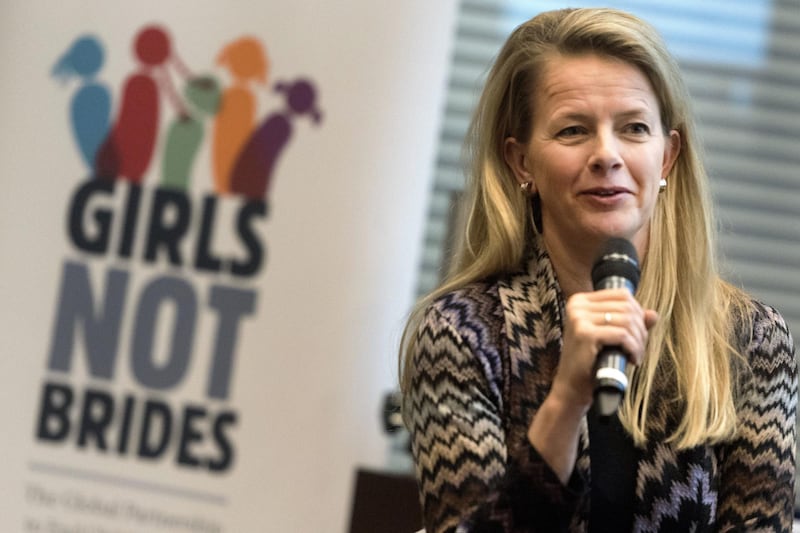 Dutch Princess Mabel, Chairman of Girls Not Brides Global, deliver a speech during the launch with Foundation Children stamps, Plan Netherlands and Save the Children of the organization Girls Not Brides Netherlands, an international network that fights against child marriages, in Amsterdam, on November 7, 2016 2016. (Photo by Evert Elzinga / ANP / AFP) / Netherlands OUT