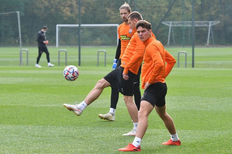 Shakhtar Donetsk players take part in a training session on the eve of the UEFA Champions League football match against Inter Milan. AFP