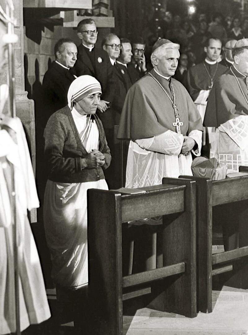 Cardinal Joseph Ratzinger with Mother Teresa at the 85th German Catholics Days in Freiburg in September 1978. AFP