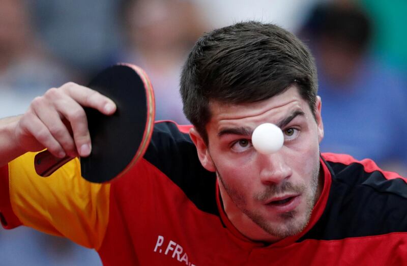 Germany's Patrick Franziska in action during match three of the gold medal match against Sweden's Jon Persson in the 2019 European Games Table Tennis at the Tennis Olympic Centre, Minsk, Belarus.  Reuters