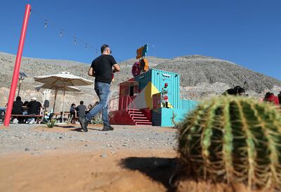 Visitors arrive at Syrup pop-up restaurant at the top of Jebel Jais. Chris Whiteoak / The National