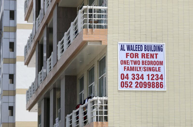 Dubai, United Arab Emirates - Reporter: N/A. Stock. General View of a sign for rooms to rent in Al Barsha. Friday, July 3rd, 2020. Dubai. Chris Whiteoak / The National