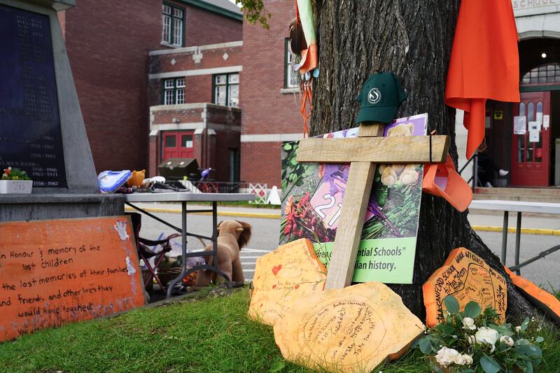 The community created a shrine to the children discovered buried at the Kamloops Indian residential School. Willy Lowry / The National