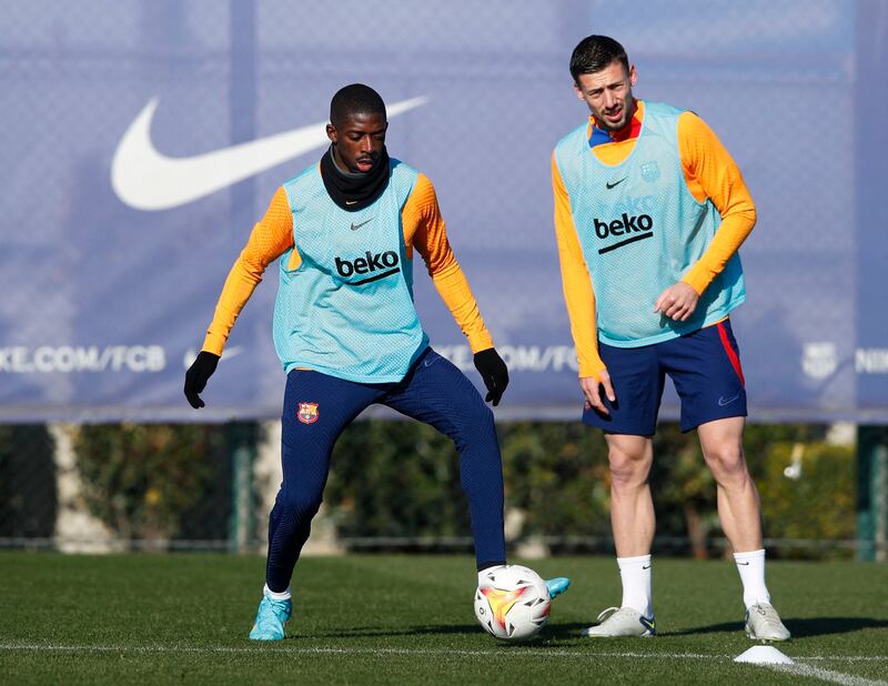 Ousmane Dembele and Clement Lenglet during training. Reuters