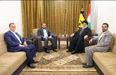 Hezbollah secretary general Hassan Nasrallah met with Houthi spokesman Mohamad Abdelsalam and council members Abdul Malik Al Ajri and Ibrahim Al Daylami. Hezbollah media relations, HO